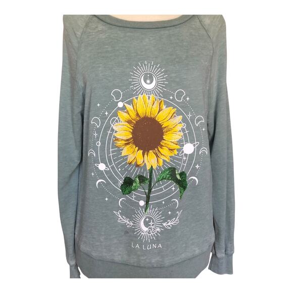Miken Flow La Luna Sunflower Sweatshirt Gray Pullover Long Sleeve Women's Small - Picture 4 of 10